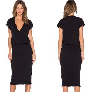 James Perse Surplice Jersey Blouson Dress in Black